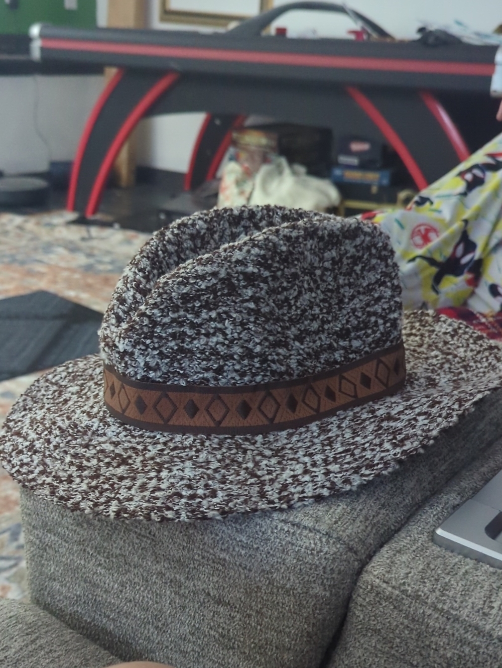 Brown & Cream Woven Hat with Decorative Band